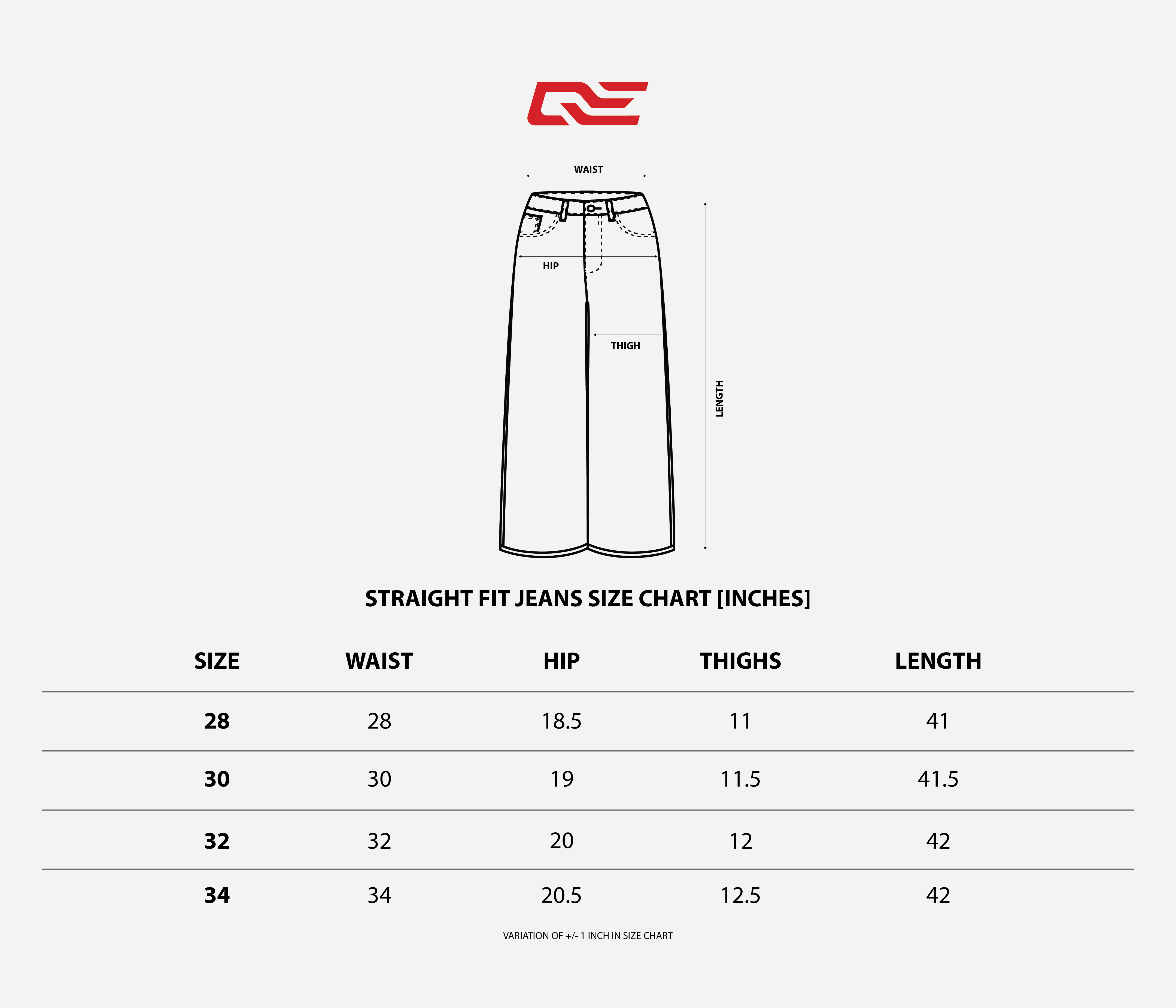 Size Chart for Blue Vintage Straight Fit Denim